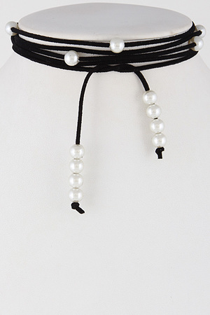Wrap Choker Necklace With Faux Pearl Details 7ABE7